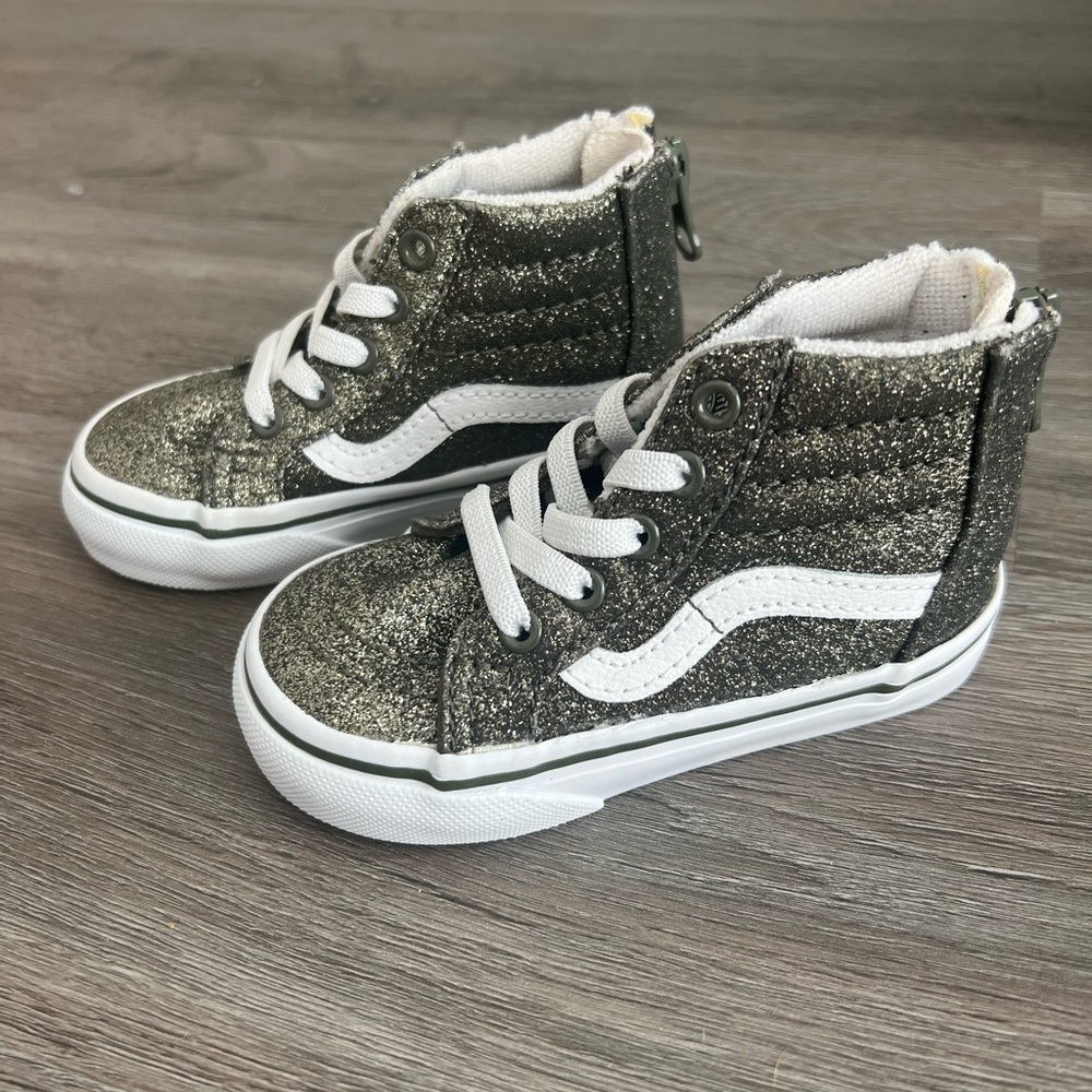 COPY - Olive Green Glitter Hightop Toddler Vans